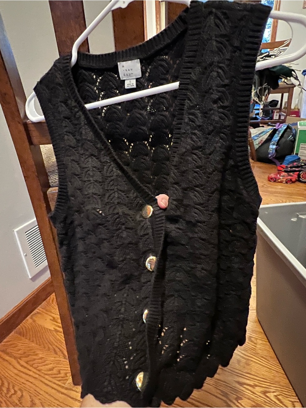 a new day Black Sleeveless Open-Knit Button Vest